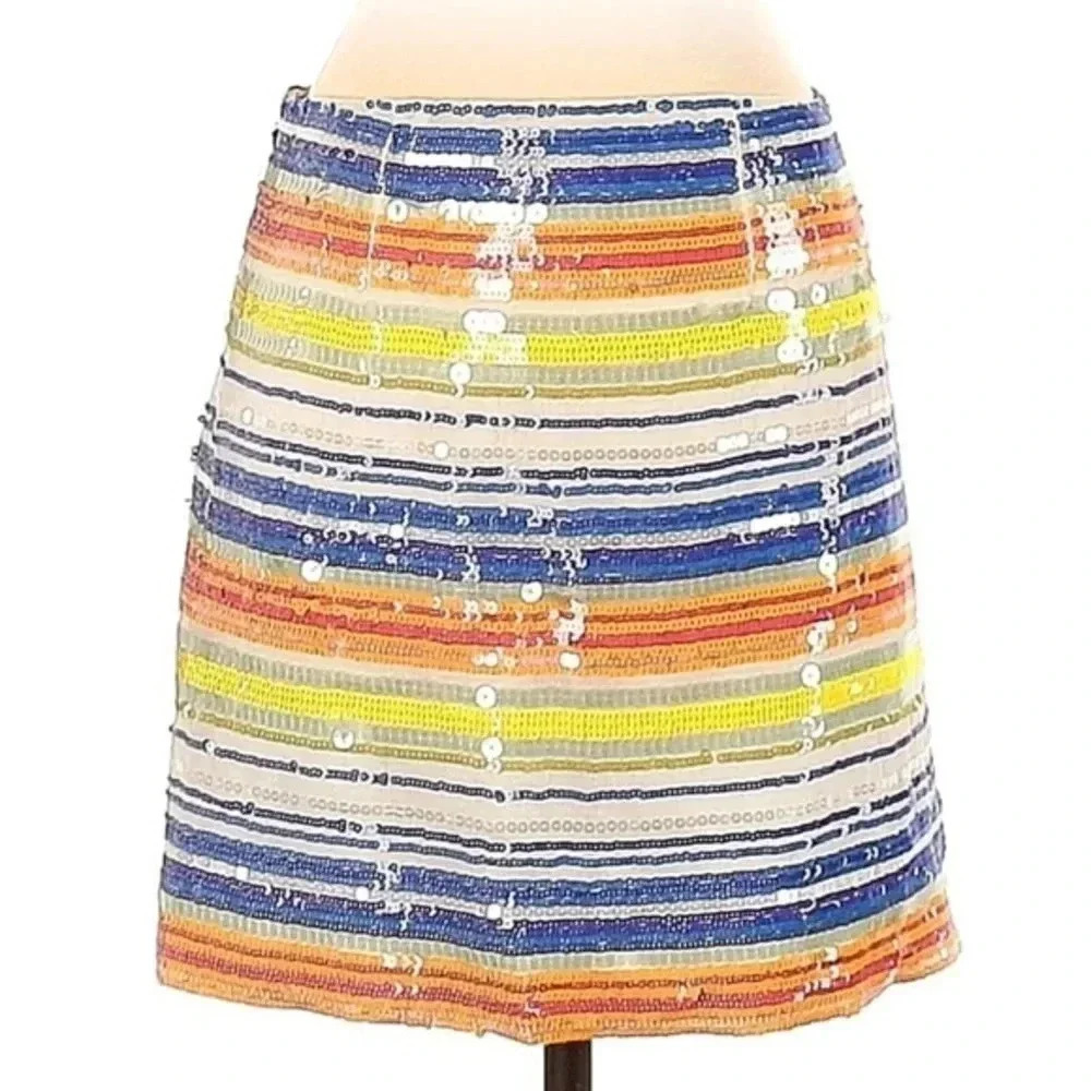Vineyard Vines Sequin Stripe 100% Silk Formal Party Mini Skirt Size 00 XXS